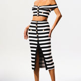 Martha Off-the-Shoulder Hollow Out Slit Bandage Midi Two-Piece Set