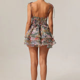 Hester Sleeveless V-Neck Lacing Flounce Mini Dress