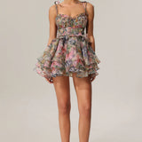 Hester Sleeveless V-Neck Lacing Flounce Mini Dress