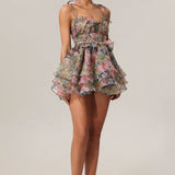 Hester Sleeveless V-Neck Lacing Flounce Mini Dress