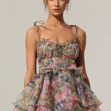 Hester Sleeveless V-Neck Lacing Flounce Mini Dress