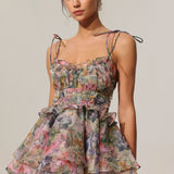 Hester Sleeveless V-Neck Lacing Flounce Mini Dress