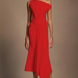Paulina Oblique Shoulder Midi Dress