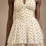 Julieta Sleeveless Dot Printed Layered Folds Midi Dress
