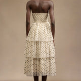 Julieta Sleeveless Dot Printed Layered Folds Midi Dress