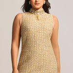 Jillian Diamond Mid-Neck Sleeveless Tweed Mini Dress