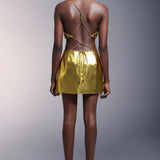 Pola Backless Leather Mini Dress
