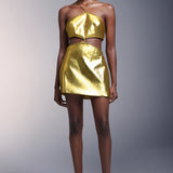 Pola Backless Leather Mini Dress