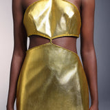 Pola Backless Leather Mini Dress