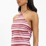 Halter Maxi Dress - Magenta Stripes