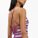 Halter Maxi Dress - Magenta Stripes