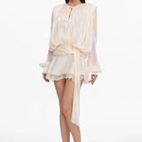 Dekia Long Sleeve Hollow Out Flounce Mini Dress