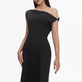 Paulina Oblique Shoulder Midi Dress