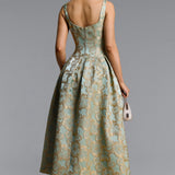 Kerta Jacquard Pleated Floral Maxi Dress