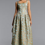Kerta Jacquard Pleated Floral Maxi Dress