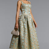 Kerta Jacquard Pleated Floral Maxi Dress