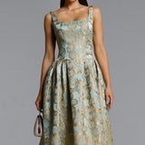 Kerta Jacquard Pleated Floral Maxi Dress