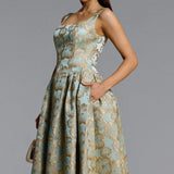 Kerta Jacquard Pleated Floral Maxi Dress
