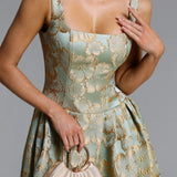 Kerta Jacquard Pleated Floral Maxi Dress