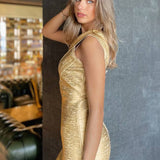 Metallic Bandage One-shoulder Party Dress