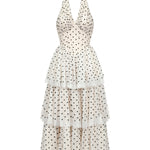 Julieta Sleeveless Dot Printed Layered Folds Midi Dress