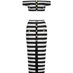 Martha Off-the-Shoulder Hollow Out Slit Bandage Midi Two-Piece Set