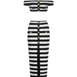 Martha Off-the-Shoulder Hollow Out Slit Bandage Midi Two-Piece Set