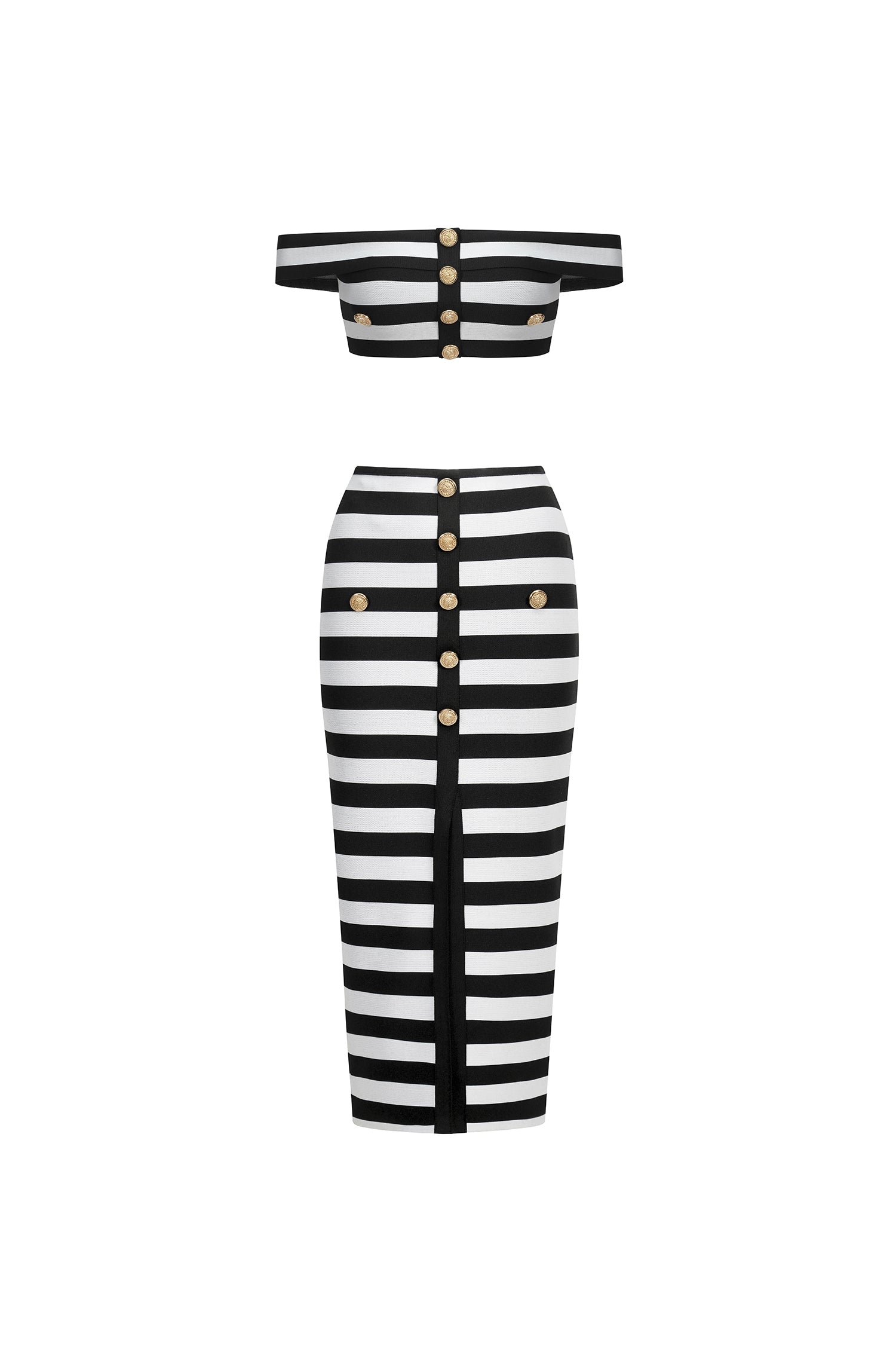 Martha Off-the-Shoulder Hollow Out Slit Bandage Midi Two-Piece Set