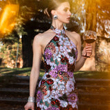 Polasa Halter Sleeveless Sequins Flower Mini Dress