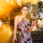 Polasa Halter Sleeveless Sequins Flower Mini Dress