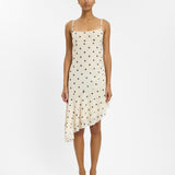 Asymmetrical Frill Dress In Ivory Polka Dots