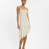 Asymmetrical Frill Dress In Ivory Polka Dots