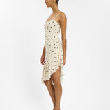 Asymmetrical Frill Dress In Ivory Polka Dots